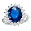 Thumbnail Image 1 of Previously Owned - Oval Blue Sapphire and 5/8 CT. T.W. Diamond Frame Engagement Ring in 14K White Gold