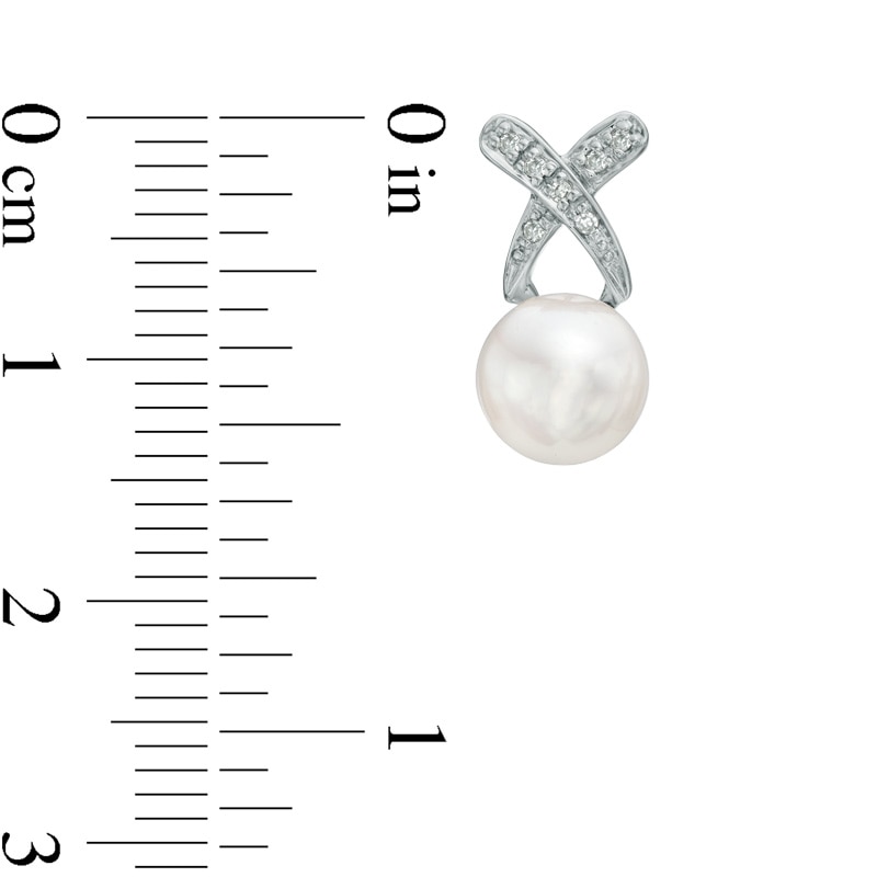 Main Image 2 of Previously Owned-7.0mm Freshwater Cultured Pearl and Diamond Accent "X" Drop Earrings in Sterling Silver