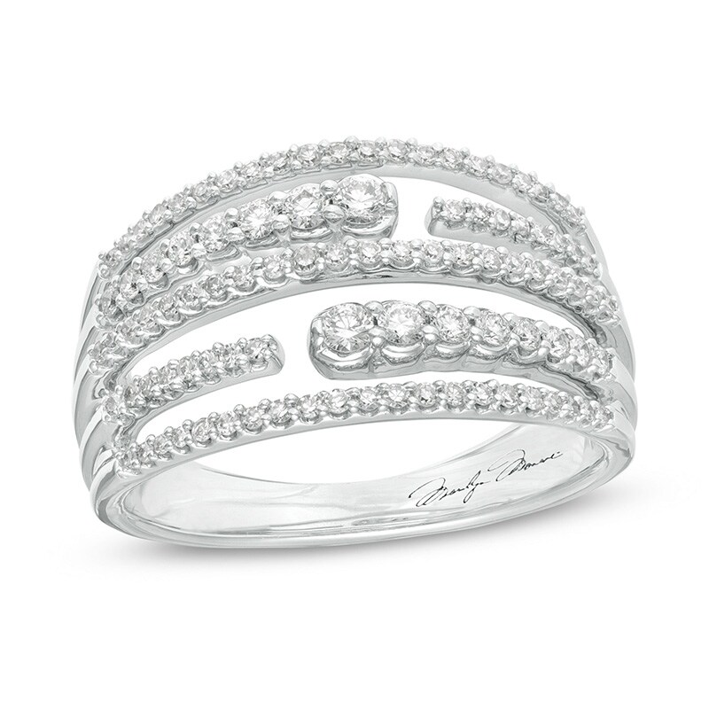 Main Image 1 of Previously Owned - Marilyn Monroe™ Collection 1/2 CT. T.W. Journey Diamond Multi-Row Ring in 10K White Gold