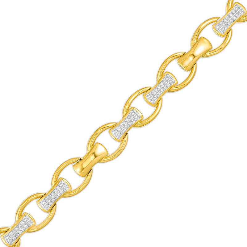 Previously Owned - Men's 1/3 CT. T.W. Diamond Open Oval and Bamboo Link Bracelet in 10K Gold - 8.5"
