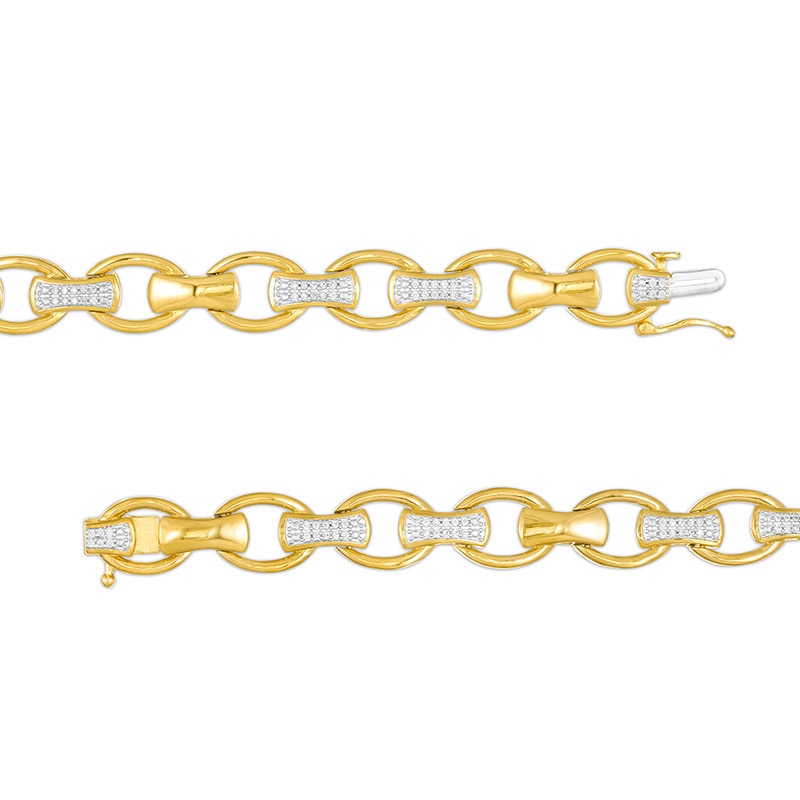 Previously Owned - Men's 1/3 CT. T.W. Diamond Open Oval and Bamboo Link Bracelet in 10K Gold - 8.5"