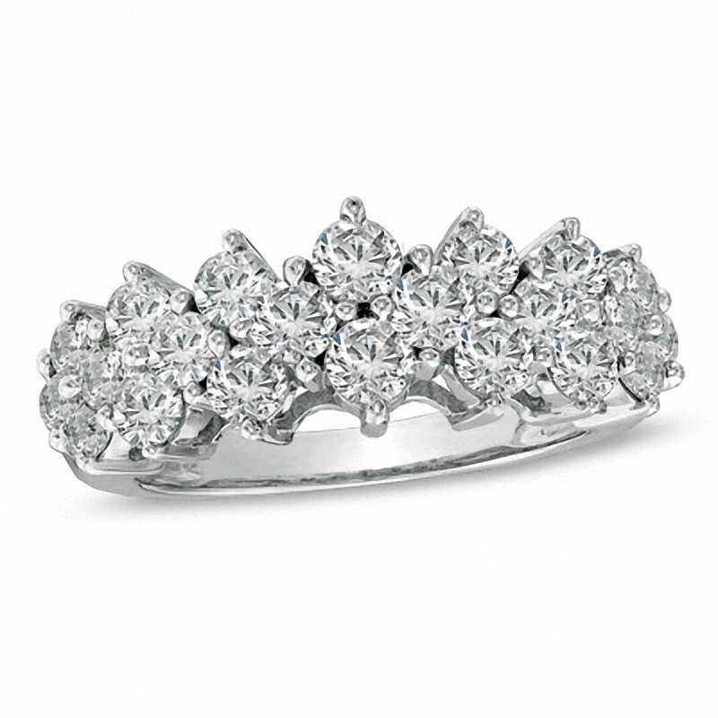 Main Image 1 of Previously Owned - 2 CT. T.W. Diamond Cluster Pyramid Band in 10K White Gold
