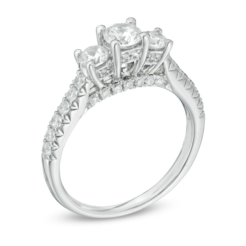 Main Image 2 of Previously Owned - Celebration Ideal 1-1/5 CT. T.W. Diamond Three Stone Engagement Ring in 14K White Gold (J/I1)