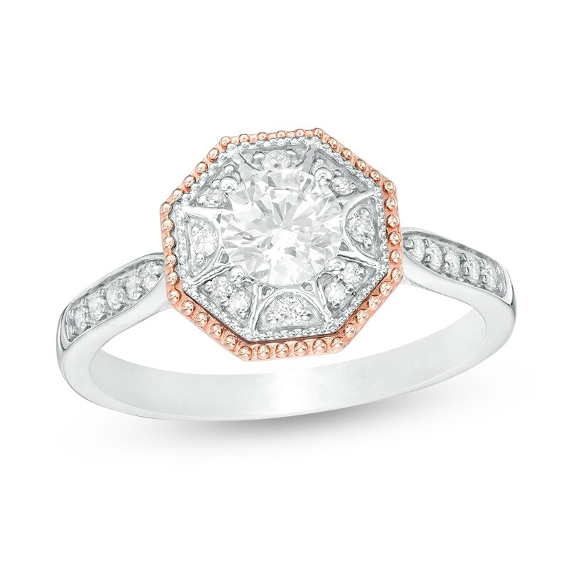 Previously Owned - 5/8 CT. T.W. Diamond Octagon Frame Engagement Ring in 14K Two-Tone Gold