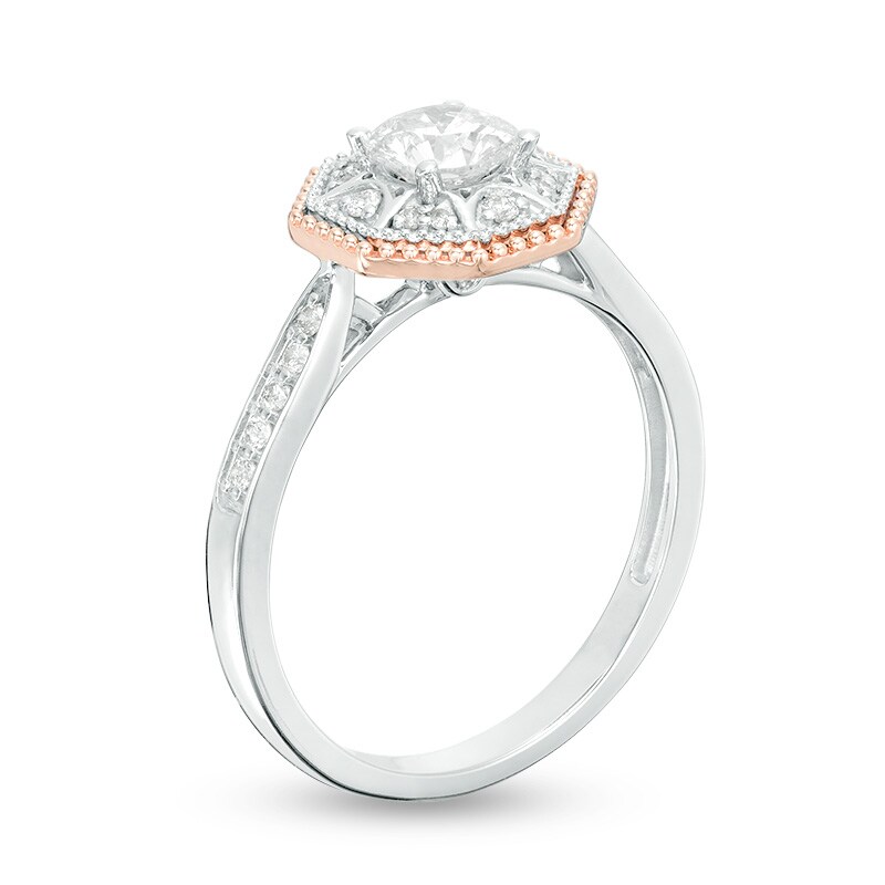 Previously Owned - 5/8 CT. T.W. Diamond Octagon Frame Engagement Ring in 14K Two-Tone Gold