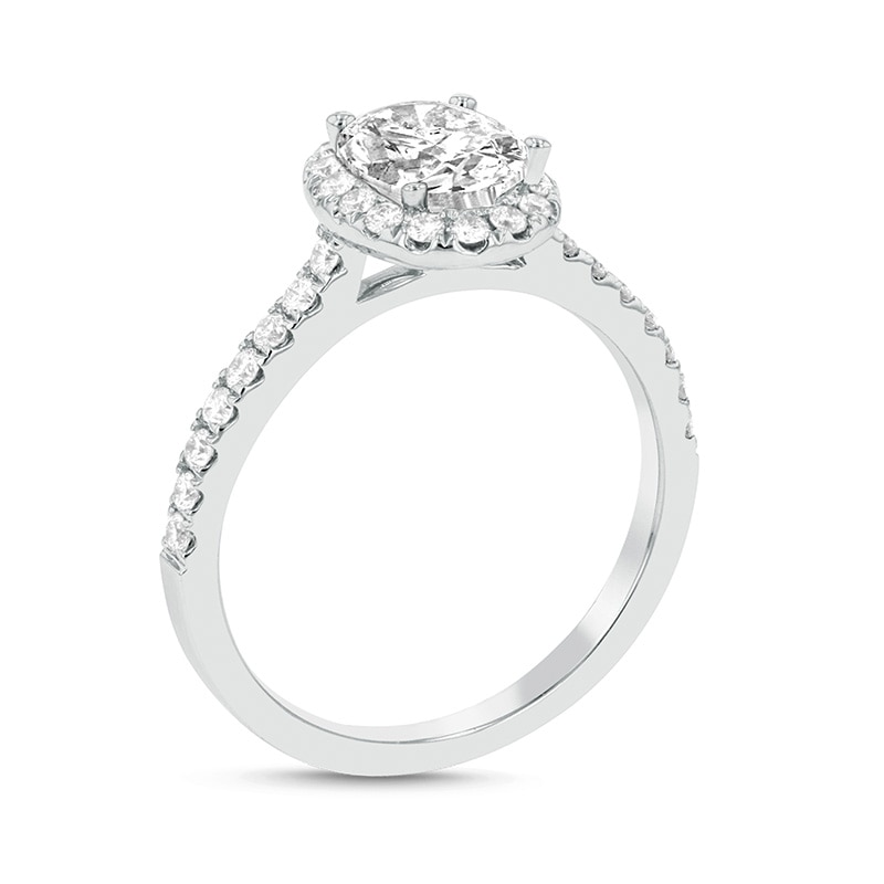 Previously Owned - 1 CT. T.W. Oval Diamond Frame Engagement Ring in Platinum (G/SI2)