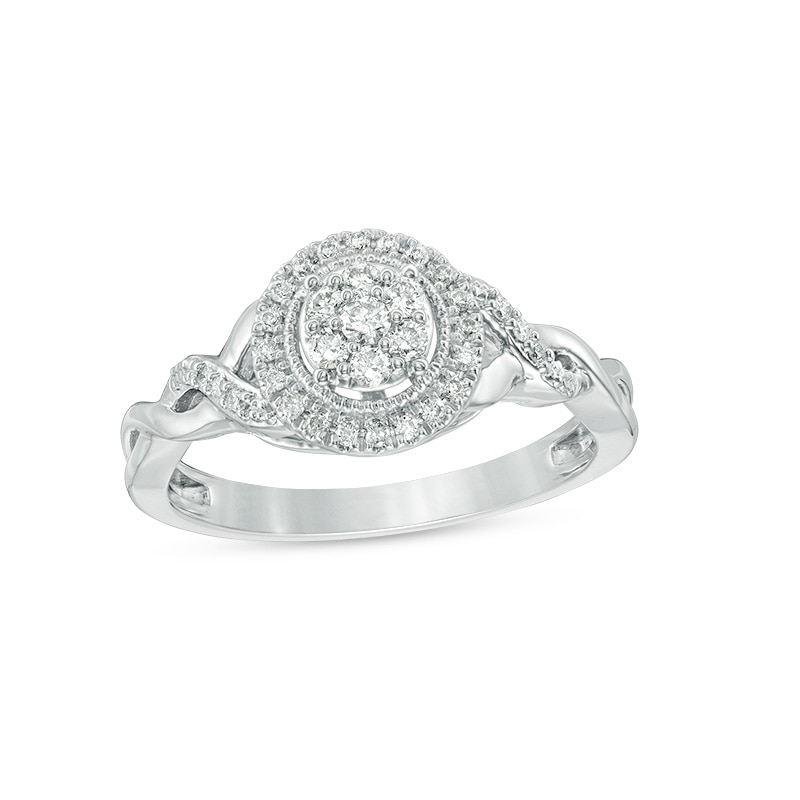 Previously Owned - 1/4 CT. T.W. Composite Diamond Frame Twist Vintage-Style Engagement Ring in 10K White Gold