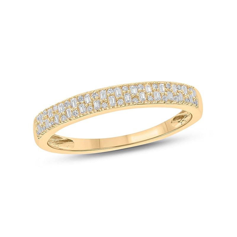 Main Image 1 of Previously Owned - 1/5 CT. T.W. Baguette and Round Diamond Double Row Anniversary Band in 10K Gold