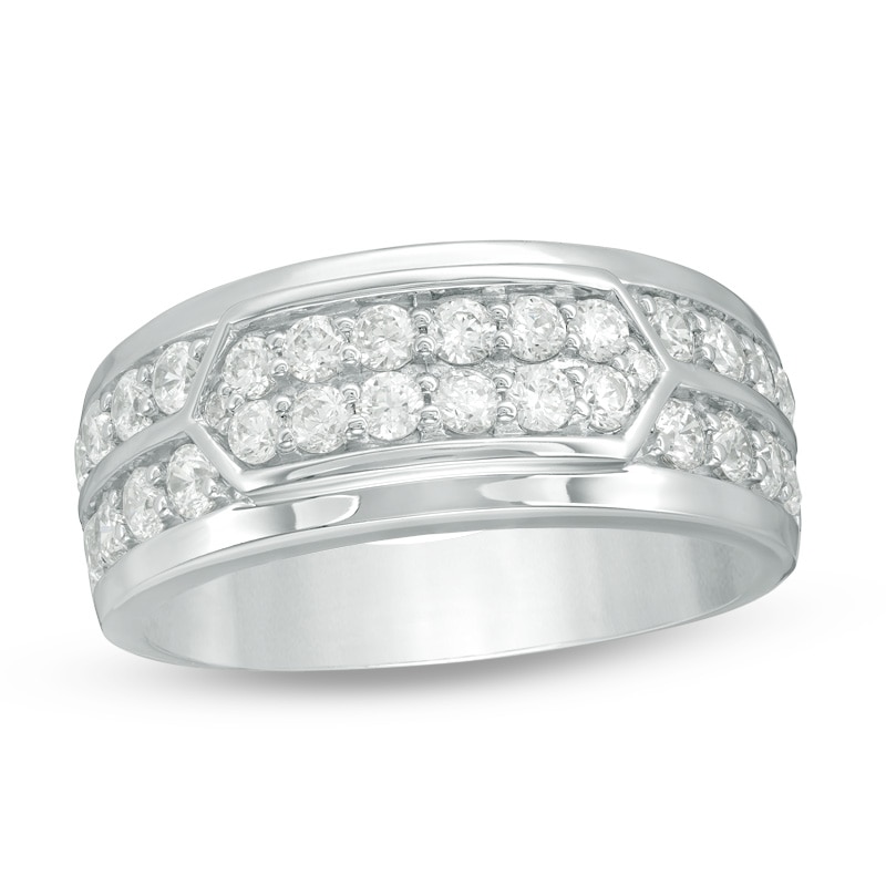 Main Image 1 of Previously Owned - Men's 1-1/2 CT. T.W. Diamond Elongated Hexagon Ring in 10K White Gold