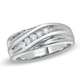Previously Owned - Men's 1/4 CT. T.W. Diamond Slant Wedding Band in 14K White Gold