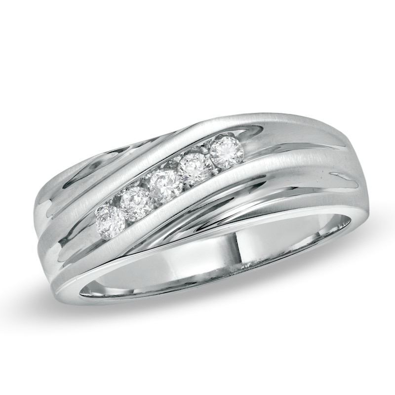 Main Image 1 of Previously Owned - 1/4 CT. T.W. Diamond Slant Wedding Band in 14K White Gold