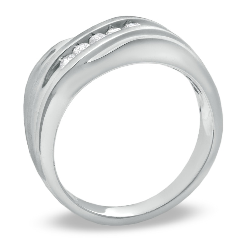 Main Image 2 of Previously Owned - 1/4 CT. T.W. Diamond Slant Wedding Band in 14K White Gold