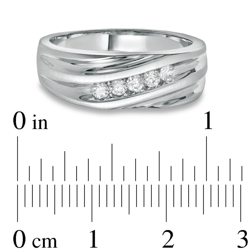 Main Image 3 of Previously Owned - 1/4 CT. T.W. Diamond Slant Wedding Band in 14K White Gold