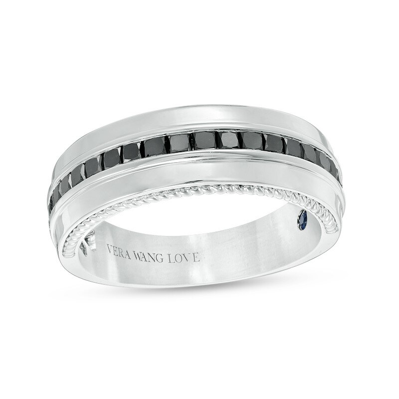 Main Image 1 of Previously Owned - Vera Wang Love Collection Men's 3/4 CT. T.W. Square-Cut Black Diamond Wedding Band in 14K White Gold