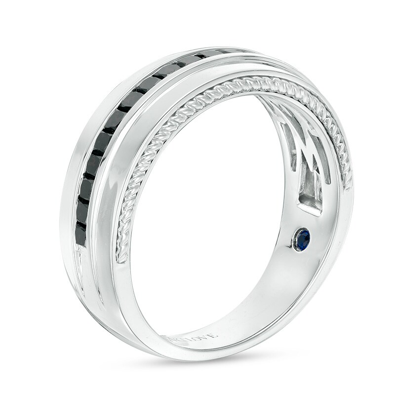 Main Image 2 of Previously Owned - Vera Wang Love Collection Men's 3/4 CT. T.W. Square-Cut Black Diamond Wedding Band in 14K White Gold