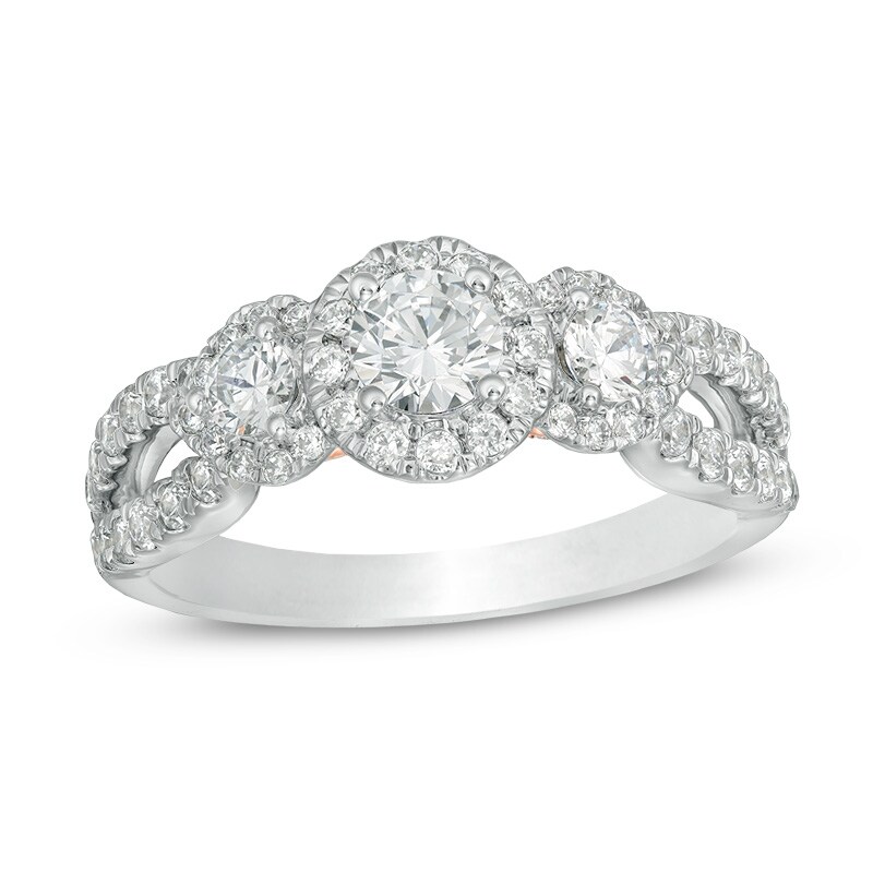 Main Image 1 of Previously Owned - Love's Destiny by Zales 1-1/5 CT. T.W. Diamond Frame Three Stone Engagement Ring in 14K White Gold