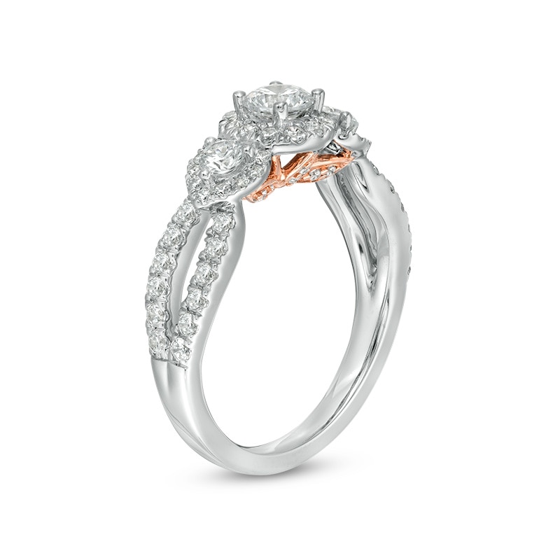 Main Image 2 of Previously Owned - Love's Destiny by Zales 1-1/5 CT. T.W. Diamond Frame Three Stone Engagement Ring in 14K White Gold