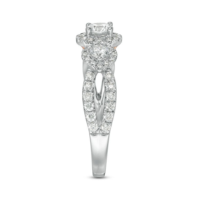 Main Image 4 of Previously Owned - Love's Destiny by Zales 1-1/5 CT. T.W. Diamond Frame Three Stone Engagement Ring in 14K White Gold