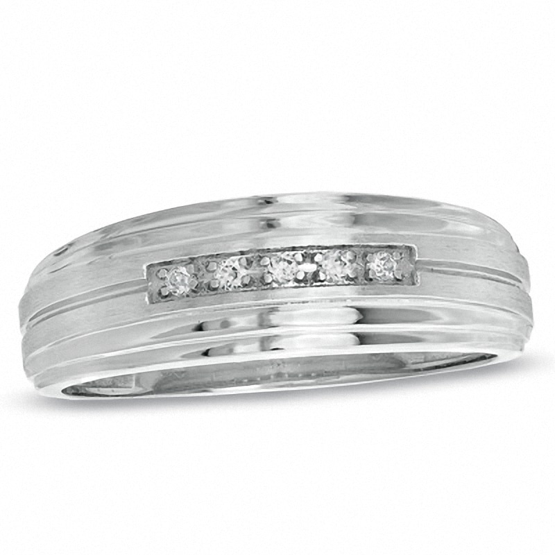 Main Image 1 of Previously Owned - Diamond Accent Multi-Row Groove Wedding Band in 10K White Gold