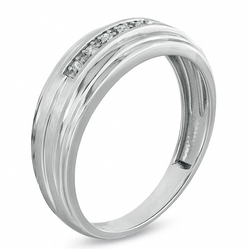 Main Image 2 of Previously Owned - Diamond Accent Multi-Row Groove Wedding Band in 10K White Gold