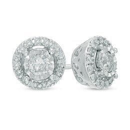 Previously Owned - 1/2 CT. T.W. Diamond Frame Circle Stud Earrings in 10K White Gold
