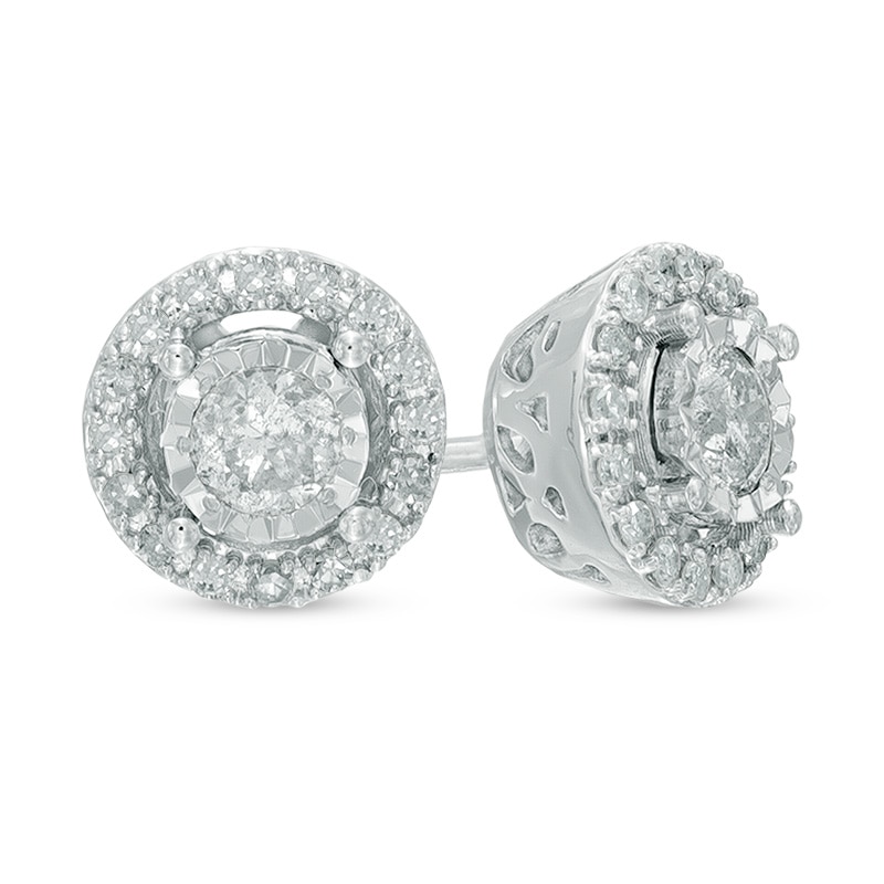 Previously Owned - 1/2 CT. T.W. Diamond Frame Circle Stud Earrings in 10K White Gold