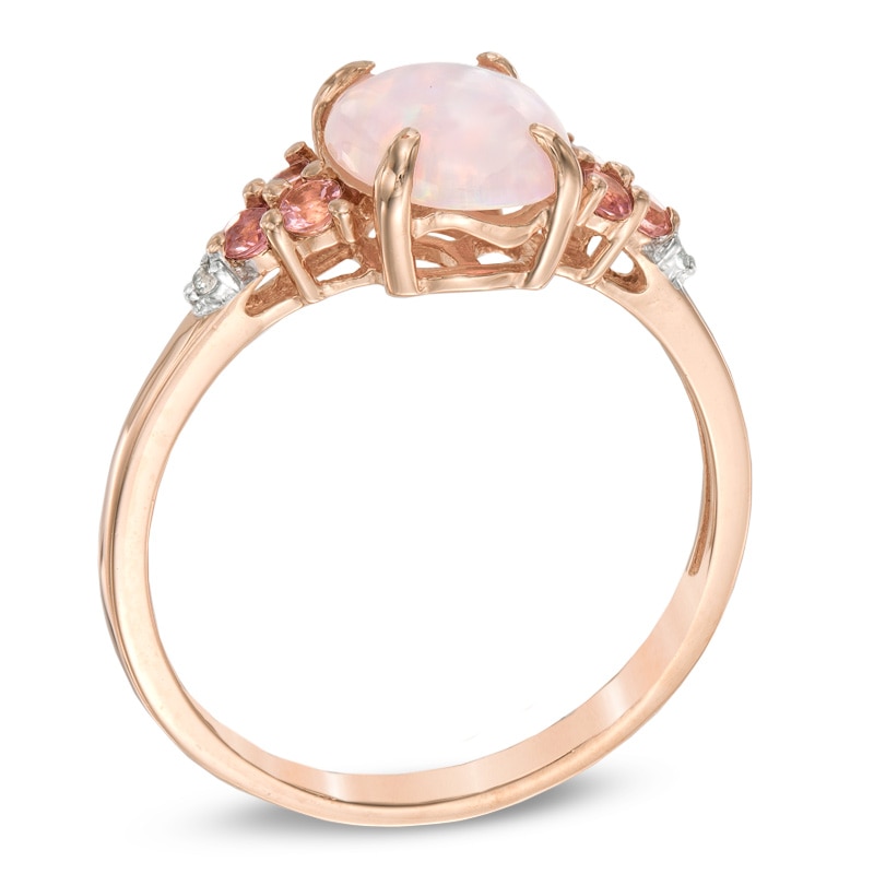 Main Image 2 of Previously Owned -  Lab-Created Pink Opal, Sapphire and Tourmaline Ring in Sterling Silver with 14K Rose Gold Plate