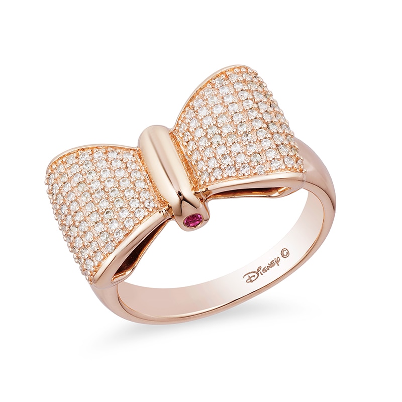 Main Image 1 of Previously Owned - Special Edition Enchanted Disney Snow White 1/2 CT. T.W. Diamond and Ruby Bow Ring in 10K Rose Gold