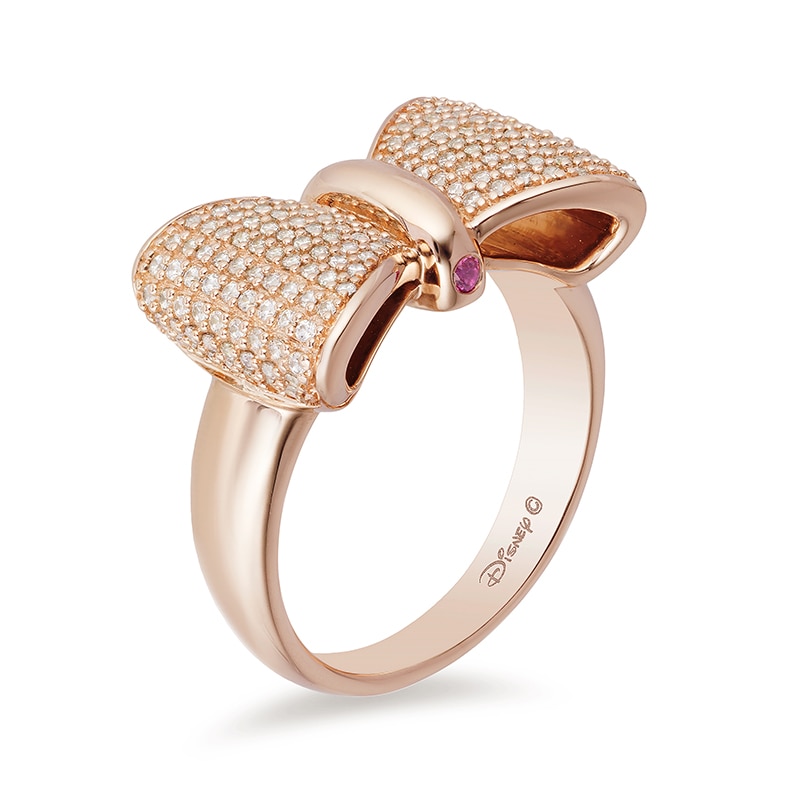 Main Image 2 of Previously Owned - Special Edition Enchanted Disney Snow White 1/2 CT. T.W. Diamond and Ruby Bow Ring in 10K Rose Gold