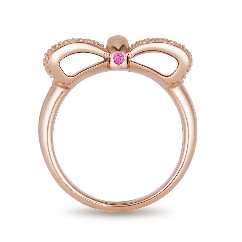 Main Image 3 of Previously Owned - Special Edition Enchanted Disney Snow White 1/2 CT. T.W. Diamond and Ruby Bow Ring in 10K Rose Gold