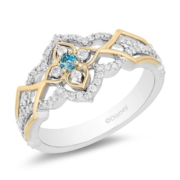 Previously Owned - Enchanted Disney Jasmine Blue Topaz and 1/5 CT. T.W. Diamond Ring in Sterling Silver and 10K Gold