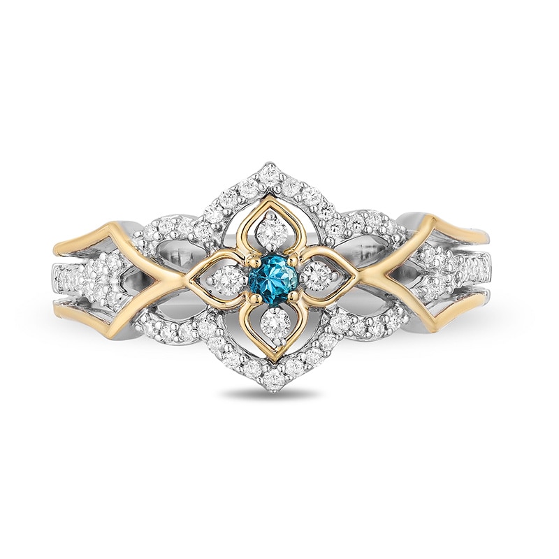 Main Image 3 of Previously Owned - Enchanted Disney Jasmine Blue Topaz and 1/5 CT. T.W. Diamond Ring in Sterling Silver and 10K Gold