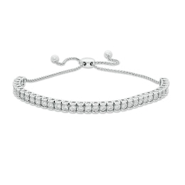 Previously Owned - 1 CT. T.W. Diamond Tennis Bolo Bracelet in 10K White Gold - 9.5&quot;