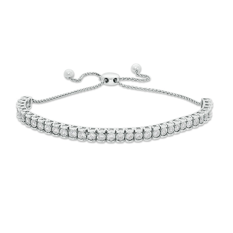Main Image 1 of Previously Owned - 1 CT. T.W. Diamond Tennis Bolo Bracelet in 10K White Gold - 9.5"