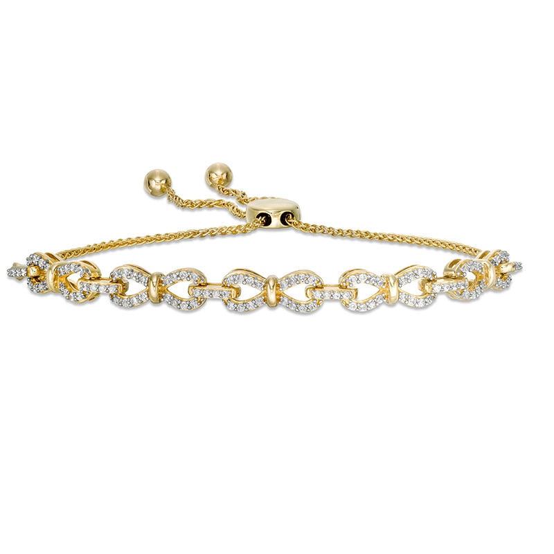 Main Image 1 of Previously Owned - 1/2 CT. T.W. Diamond Bow Link Bolo Bracelet in 10K Gold - 9.5"