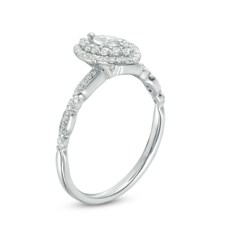 Previously Owned - 1/2 CT. T.W. Marquise Diamond Double Frame Vintage-Style Engagement Ring in 14K White Gold