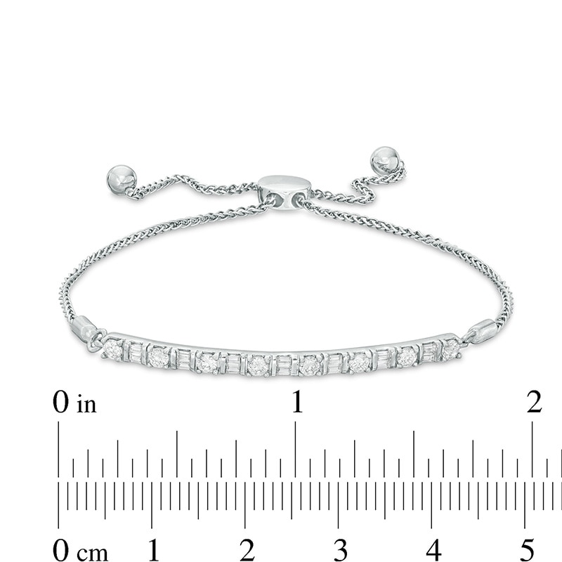 Main Image 3 of Previously Owned - 1/2 CT. T.W. Baguette and Round Diamond Bolo Bracelet in Sterling Silver - 9.0"