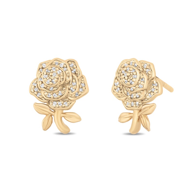 Previously Owned - Enchanted Disney Belle 1/10 CT. T.W. Diamond Rose Stud Earrings in 10K Gold