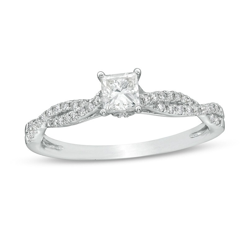 Previously Owned - 1/2 CT. T.W. Princess-Cut Diamond Twist Shank Engagement Ring in 14K White Gold (I/I2)