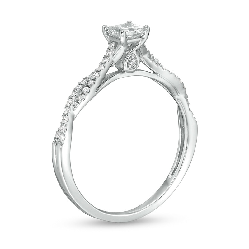 Previously Owned - 1/2 CT. T.W. Princess-Cut Diamond Twist Shank Engagement Ring in 14K White Gold (I/I2)