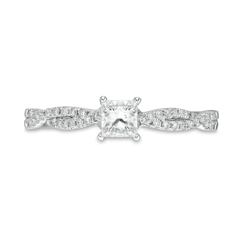 Previously Owned - 1/2 CT. T.W. Princess-Cut Diamond Twist Shank Engagement Ring in 14K White Gold (I/I2)