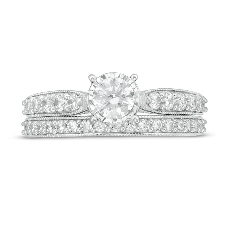 Main Image 4 of Previously Owned - 1 CT. T.W. Diamond Tapered Shank Bridal Set in 10K White Gold