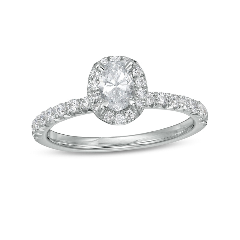 Main Image 1 of Previously Owned - 1 CT. T.W. Oval Diamond Frame Engagement Ring in 14K White Gold (I/I2)