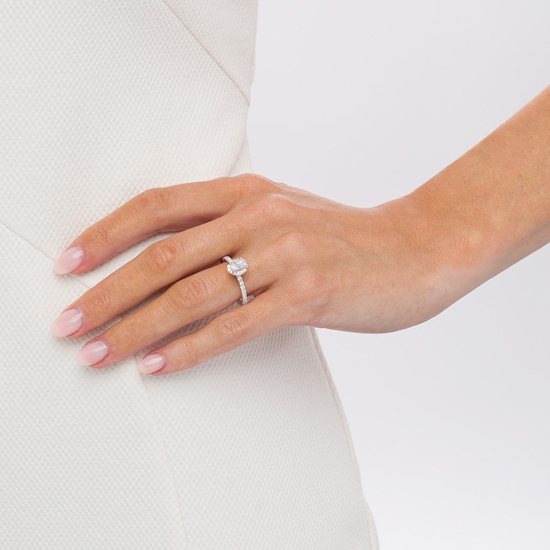 Main Image 2 of Previously Owned - 1 CT. T.W. Oval Diamond Frame Engagement Ring in 14K White Gold (I/I2)