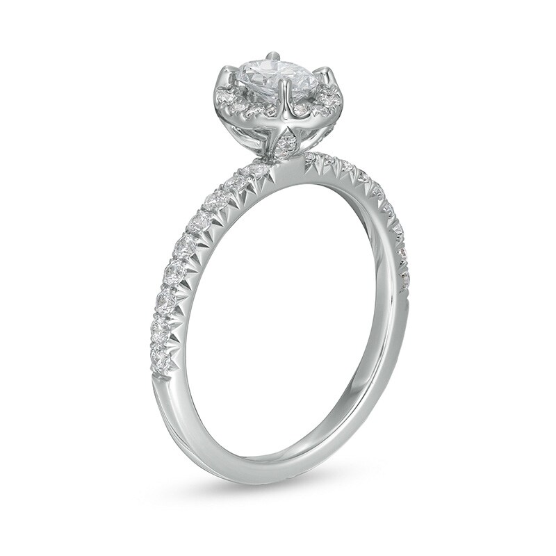Main Image 3 of Previously Owned - 1 CT. T.W. Oval Diamond Frame Engagement Ring in 14K White Gold (I/I2)