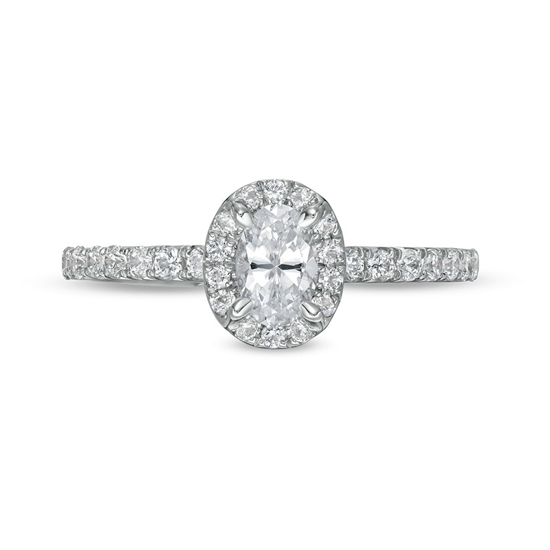 Main Image 4 of Previously Owned - 1 CT. T.W. Oval Diamond Frame Engagement Ring in 14K White Gold (I/I2)