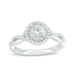 Previously Owned - Vera Wang Love Collection 3/4 CT. T.W. Diamond Double Frame Twist Engagement Ring in 14K White Gold