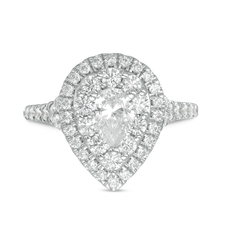 Main Image 4 of Previously Owned Love's Destiny by Peoples 1-3/4 CT. T.W. Pear-Shaped Diamond Frame Engagement Ring in 14K White Gold