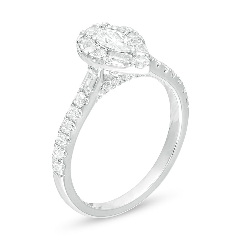 Main Image 3 of Previously Owned - 7/8 CT. T.W. Pear-Shaped Diamond Frame Engagement Ring in 14K White Gold