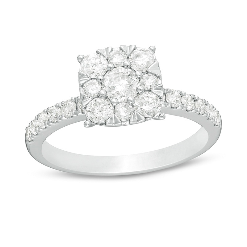 Main Image 1 of Previously Owned - 1 CT. T.W. Diamond Cushion Frame Engagement Ring in 14K White Gold